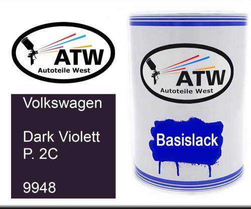 Volkswagen, Dark Violett P. 2C, 9948: 500ml Lackdose, von ATW Autoteile West.